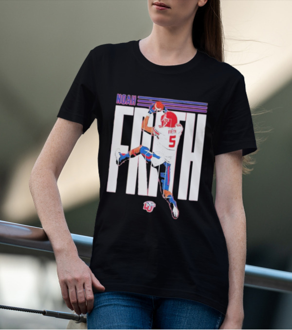 Noah Frith Liberty University Football Caricature Red Jersey Number 5 T-Shirt