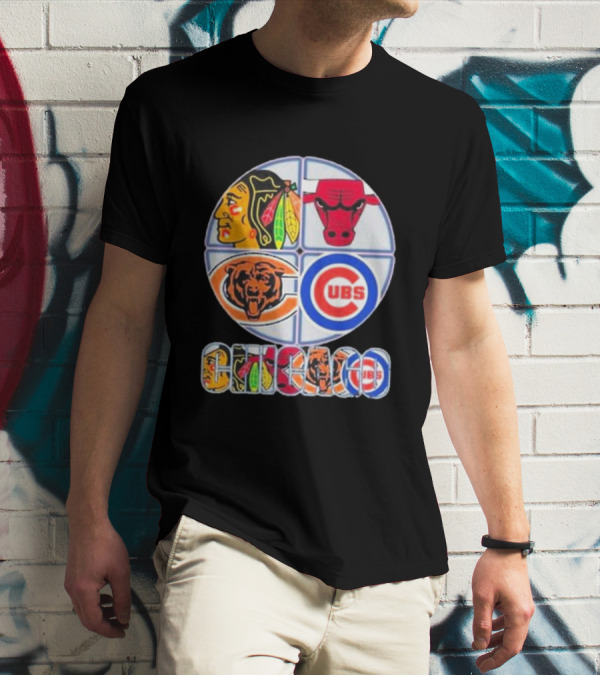 Chicago Sports Logos: Blackhawks, Bulls, Bears, Cubs Iconic T-Shirt