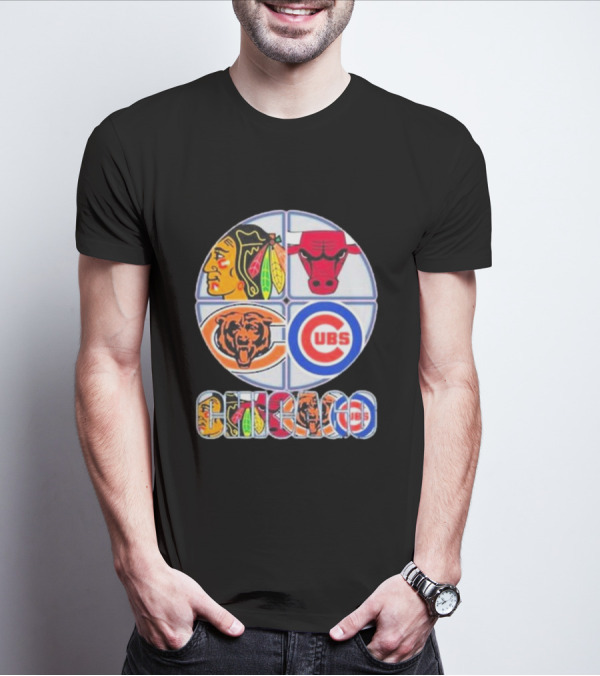 Chicago Sports Logos: Blackhawks, Bulls, Bears, Cubs Iconic T-Shirt
