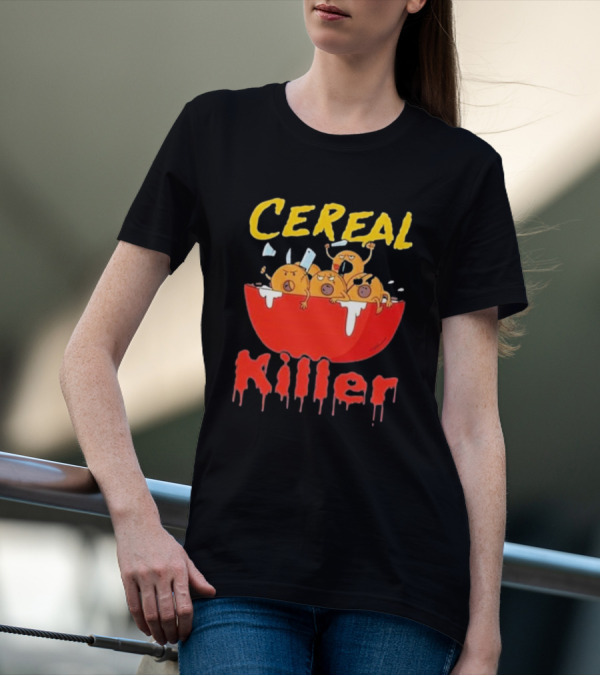 Cereal Killer Funny Cartoon Characters Inside Red Bowl T-Shirt