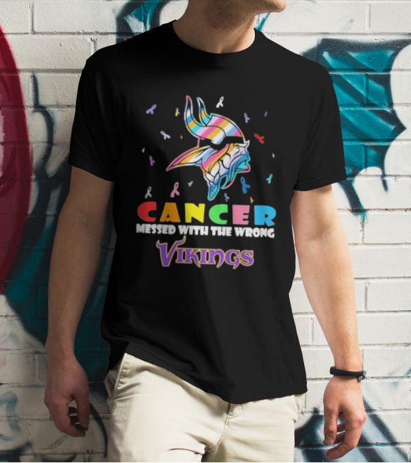 Cancer Messed With The Wrong Vikings Rainbow Ribbon T-Shirt
