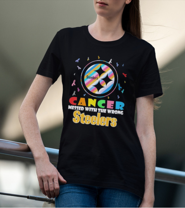 Cancer Messed With The Wrong Pittsburgh Steelers Colorful Ribbons T-Shirt