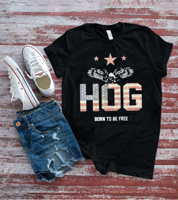 Hog Born To Be Free American Flag Eagle Stars T-Shirt