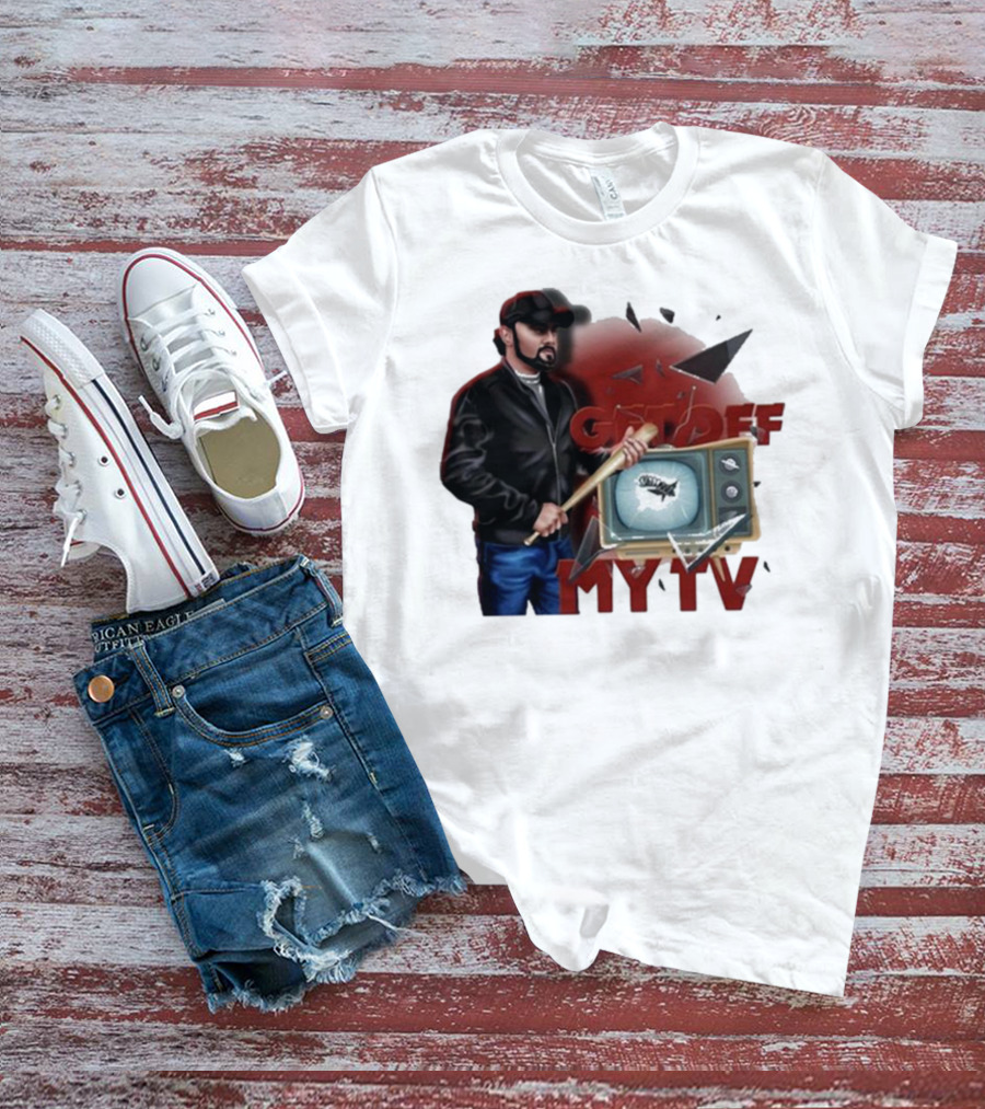 Get Off My TV Baseball Bat Vintage TV Shattered Screen T-Shirt