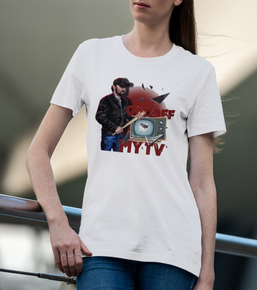 Get Off My TV Baseball Bat Vintage TV Shattered Screen T-Shirt
