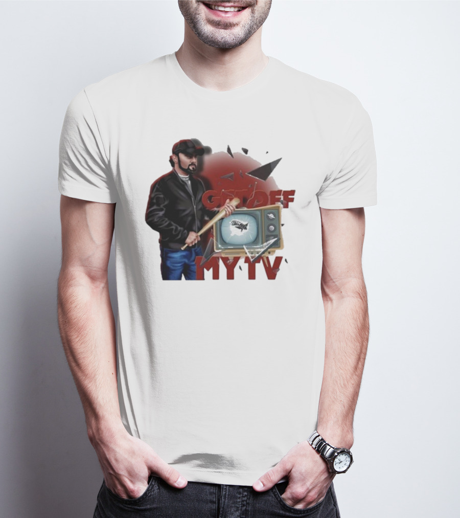 Get Off My TV Baseball Bat Vintage TV Shattered Screen T-Shirt
