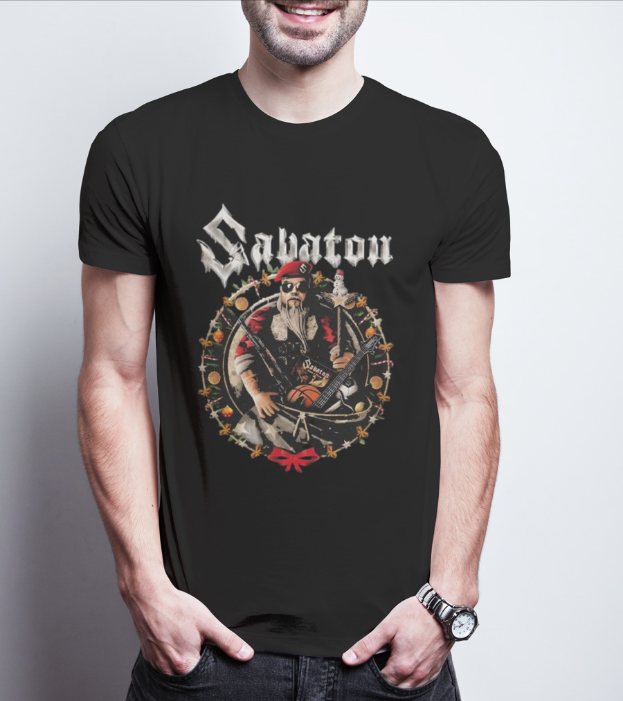 Sabaton Heavy X-Mas Joakim Santa Claus With Guitar And Basketball T-Shirt