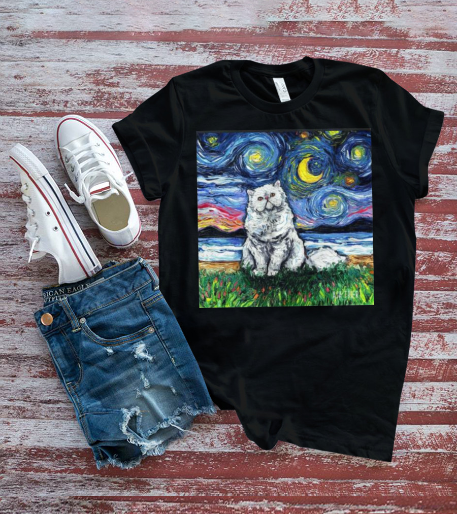 Aja Trier Starry Night Persian Cat Painting T-Shirt