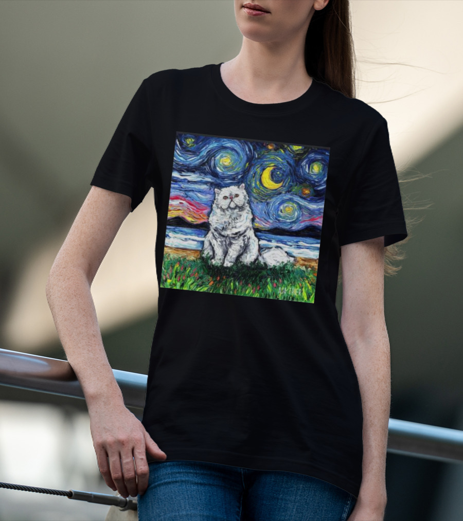 Aja Trier Starry Night Persian Cat Painting T-Shirt