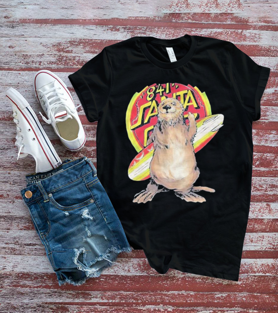 841 Santa Cruz Locals Only Awaswas Territory Otter With Surfboard T-Shirt