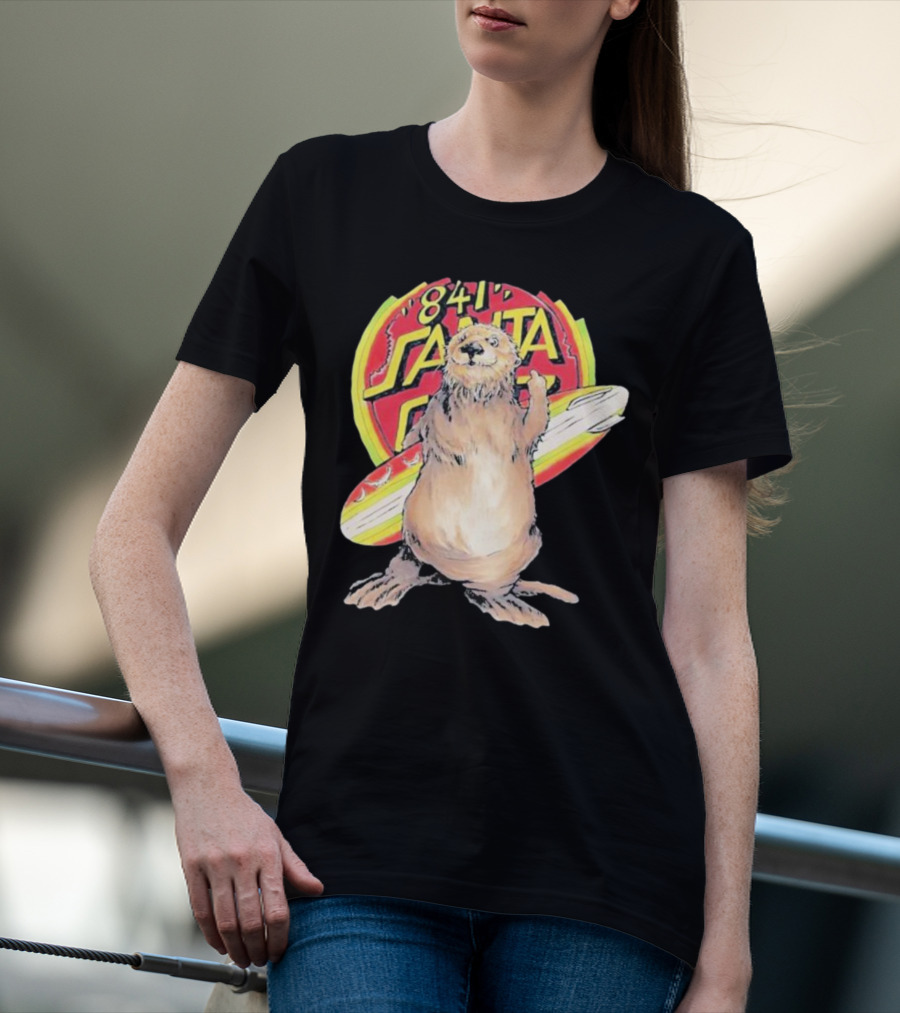 841 Santa Cruz Locals Only Awaswas Territory Otter With Surfboard T-Shirt