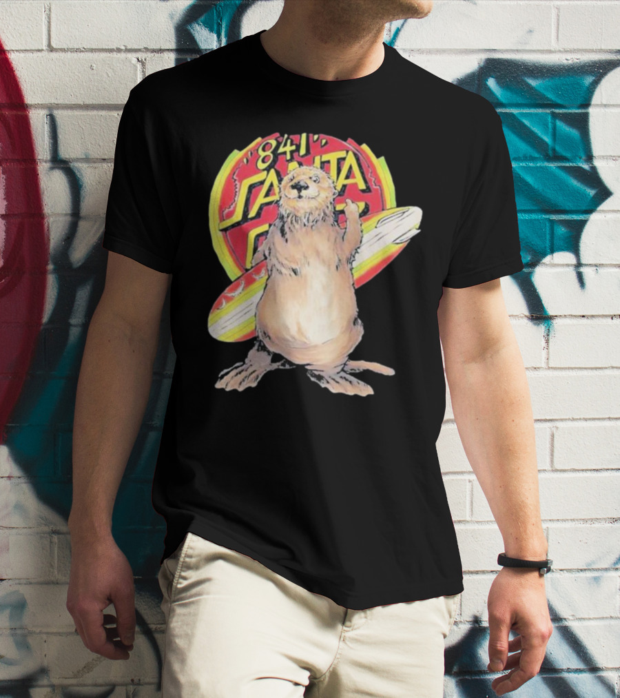841 Santa Cruz Locals Only Awaswas Territory Otter With Surfboard T-Shirt