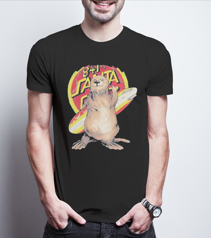 841 Santa Cruz Locals Only Awaswas Territory Otter With Surfboard T-Shirt