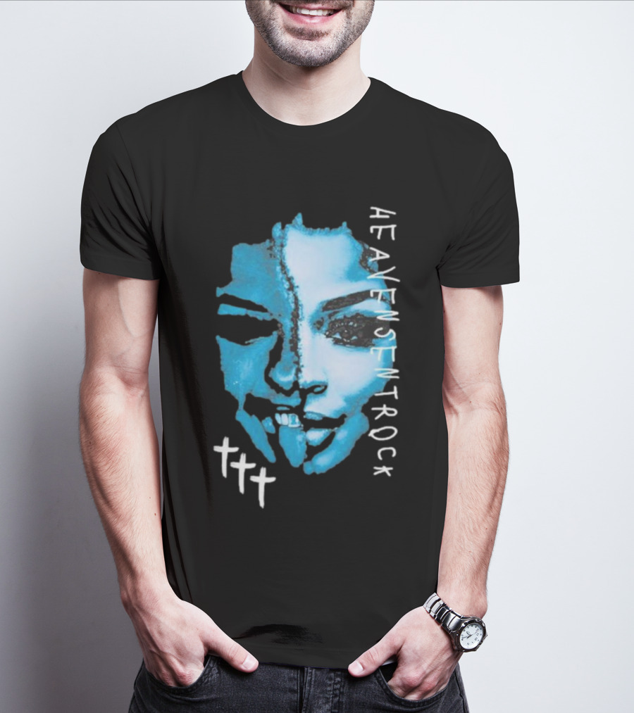HEAVENSENTROCK Face Blue Art With Cross Symbols T-Shirt