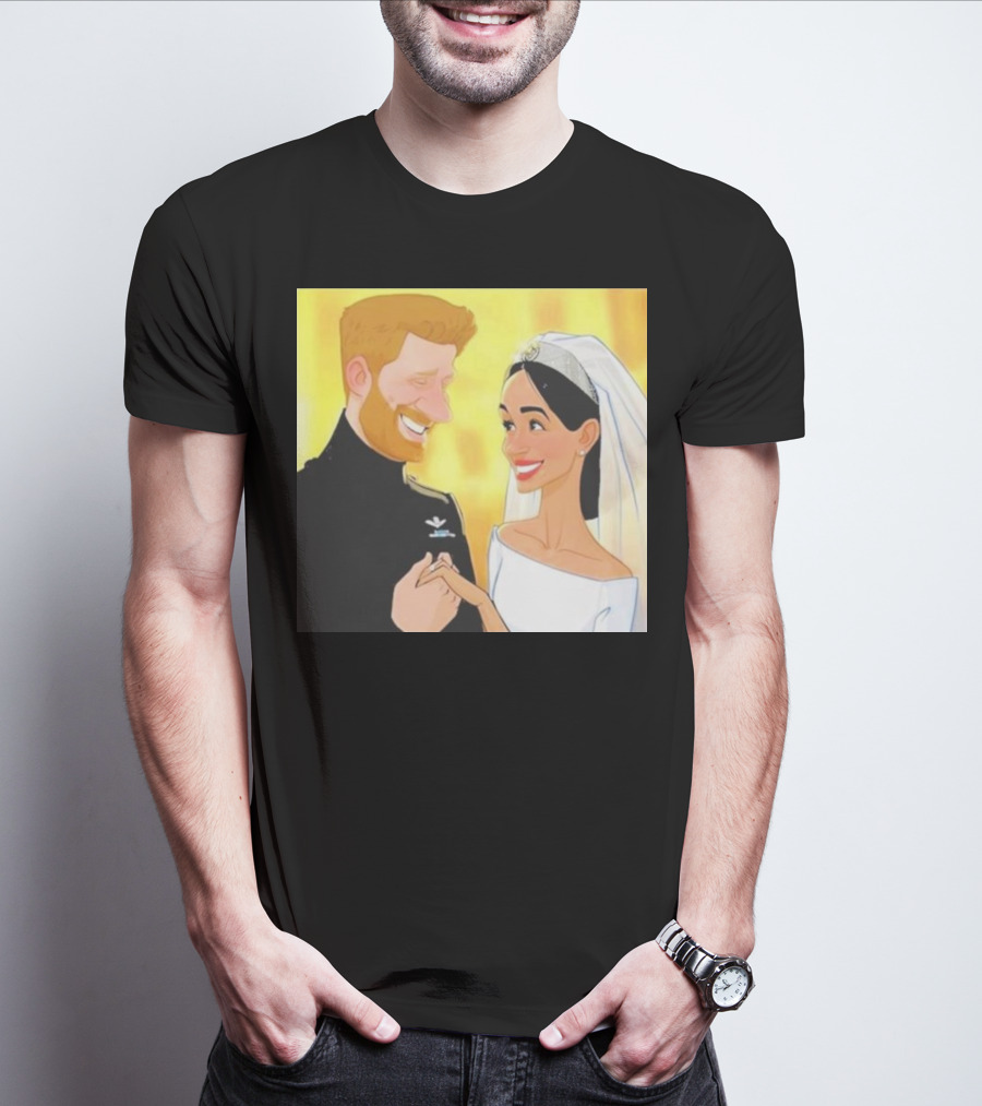 Meghan And Harry Cartoon Wedding T-Shirt