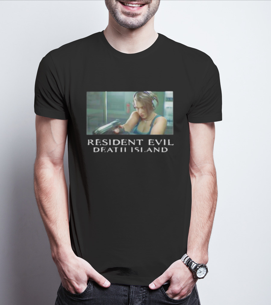 Resident Evil Death Island Movie Scene Iconic Character Holding Gun T-Shirt