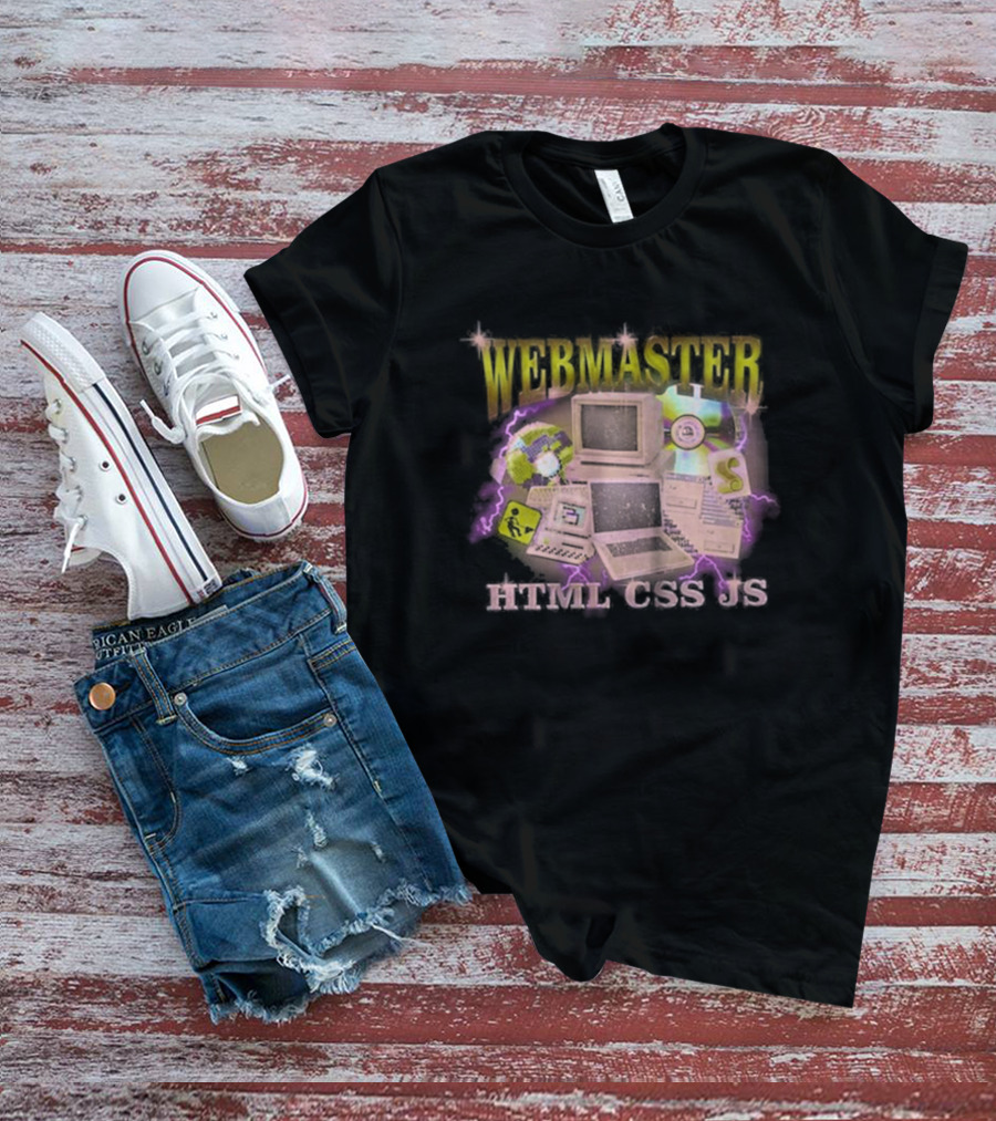 WEBMASTER HTML CSS JS Vintage Computer Graphics Retro Gaming Elements T-Shirt