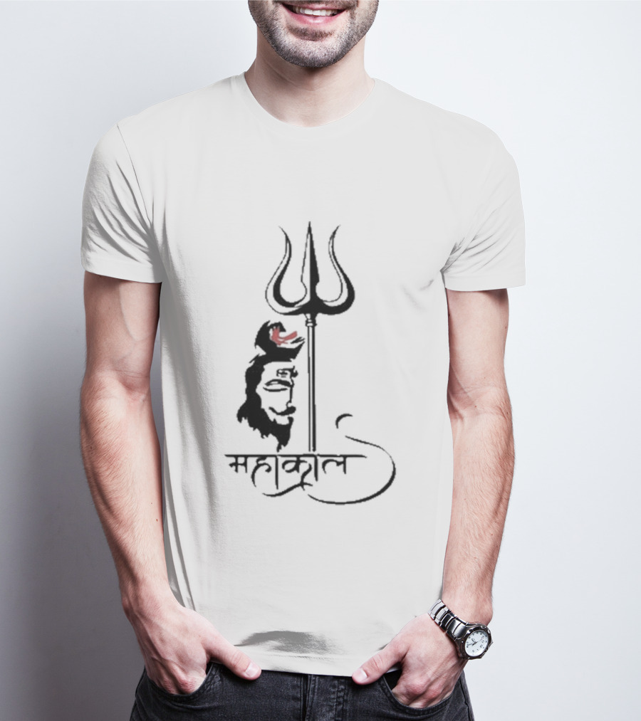Mahakal Trishul Shiva Face Sketch T-Shirt