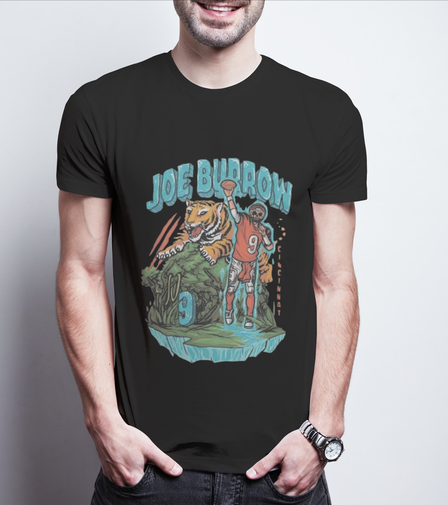 Joe Burrow Cincinnati Bengals Ice Man Tiger Number 9 T-Shirt