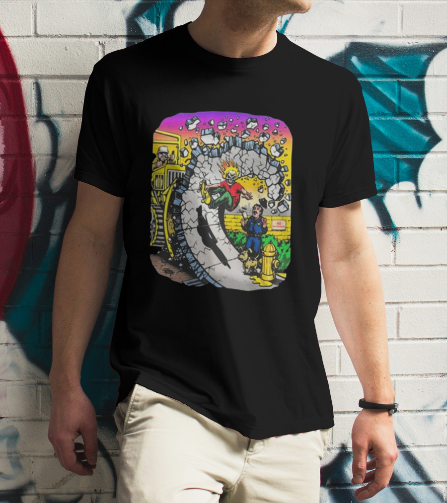 Jimbo Phillips No Skateboarding Bulldozer Character T-Shirt