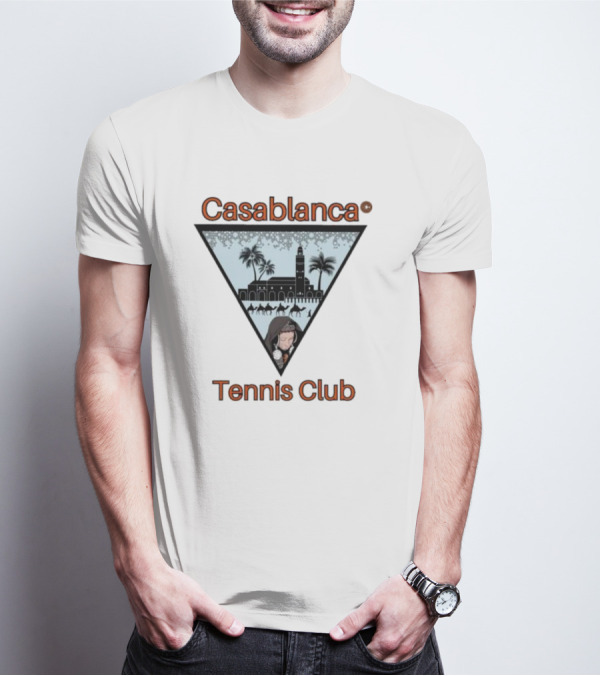 Casablanca Tennis Club Triangle Graphic With Moroccan Skyline And Palms T-Shirt