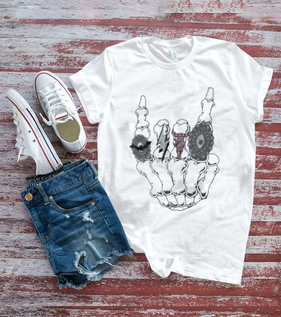 Halloween Skeleton Hand With Turquoise Rings And Colorful Gems T-Shirt
