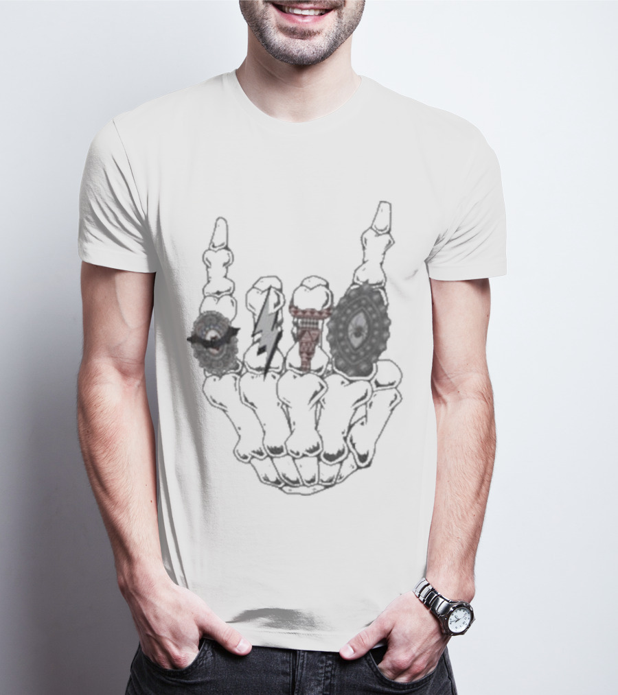 Halloween Skeleton Hand With Turquoise Rings And Colorful Gems T-Shirt