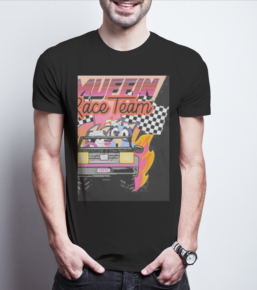 Muffin Race Team Retro Car Adventure With Checkered Flags T-Shirt