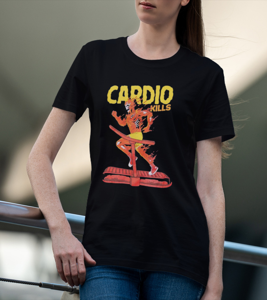 CARDIO KILLS Flaming Runner On Treadmill T-Shirt