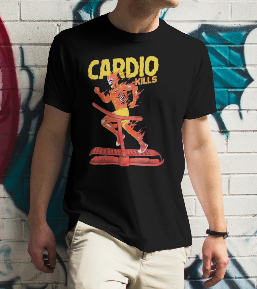 CARDIO KILLS Flaming Runner On Treadmill T-Shirt