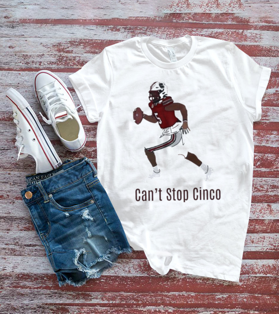 Can't Stop Cinco Football Player In Red And Black Uniform T-Shirt