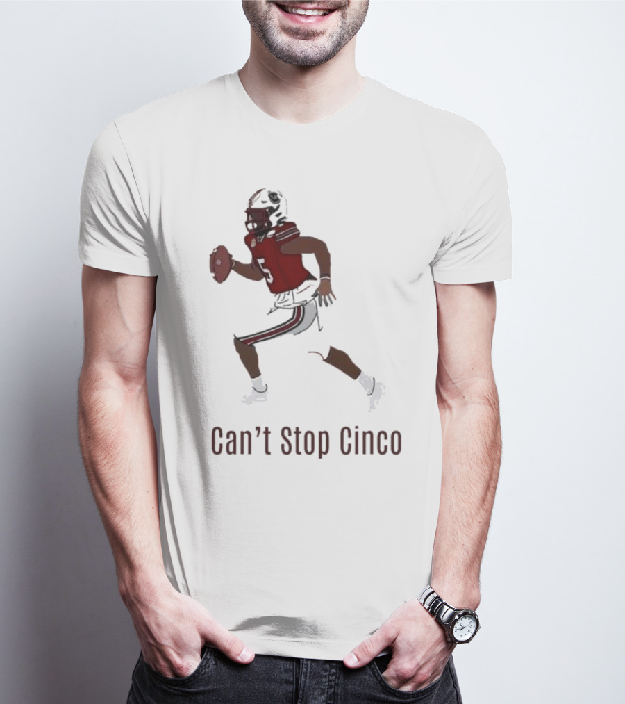 Can't Stop Cinco Football Player In Red And Black Uniform T-Shirt