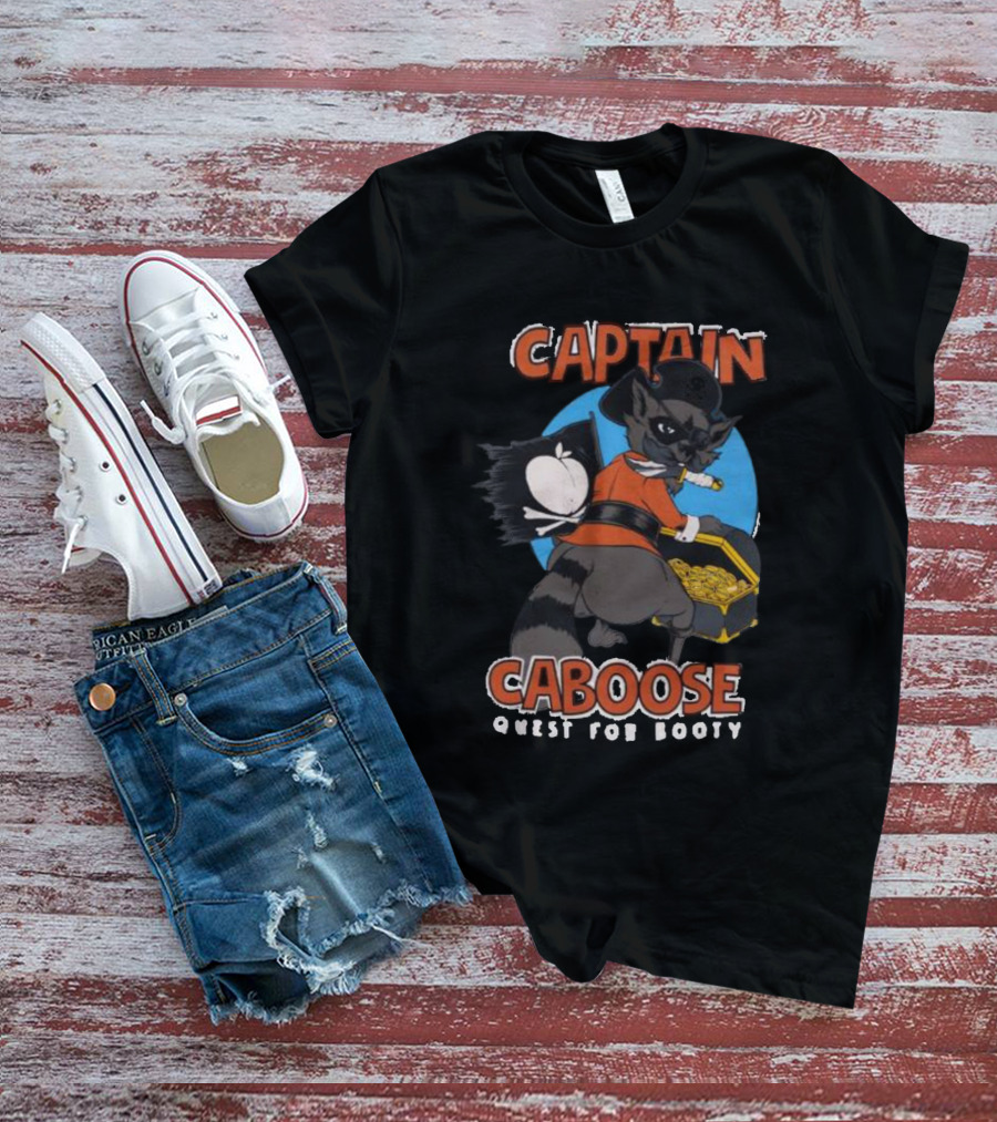 Captain Caboose Quest For Booty Treasure Adventure Raccoon Pirate T-Shirt