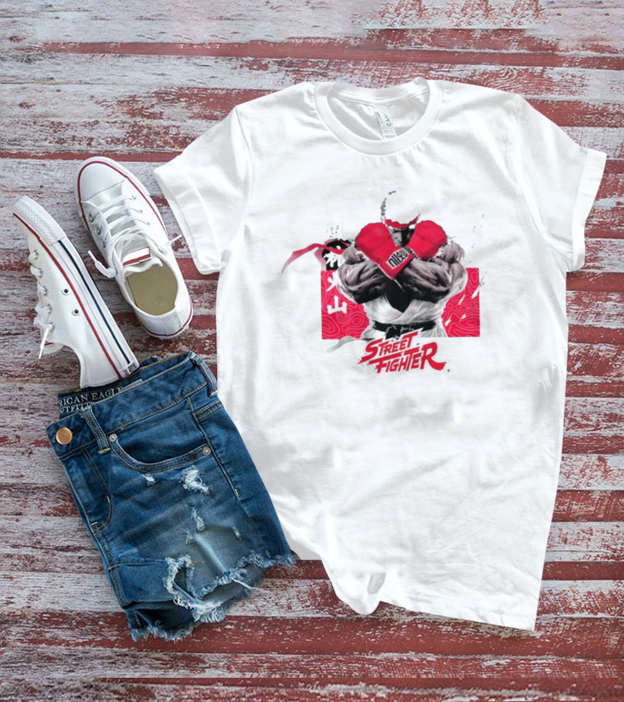 Dim Mak X Street Fighter V Ryu Boxing Glove Pose On Red T-Shirt