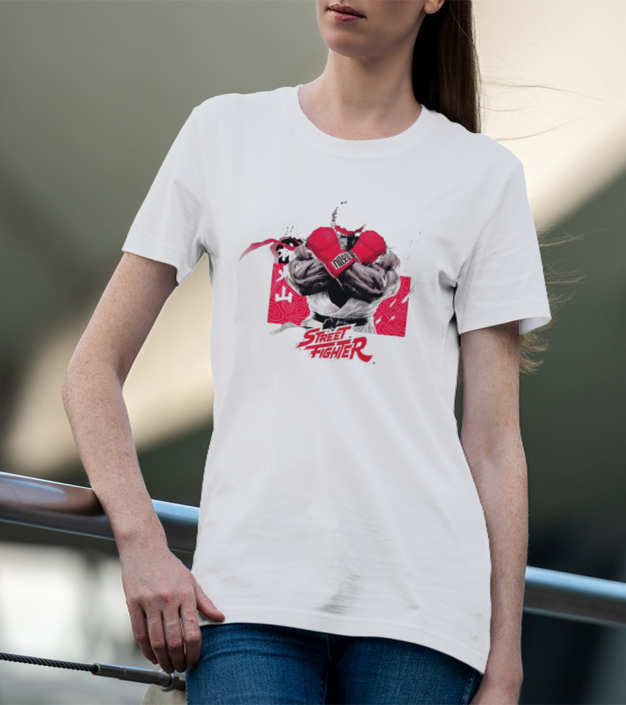 Dim Mak X Street Fighter V Ryu Boxing Glove Pose On Red T-Shirt