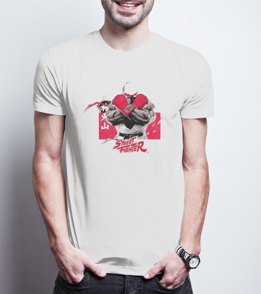 Dim Mak X Street Fighter V Ryu Boxing Glove Pose On Red T-Shirt