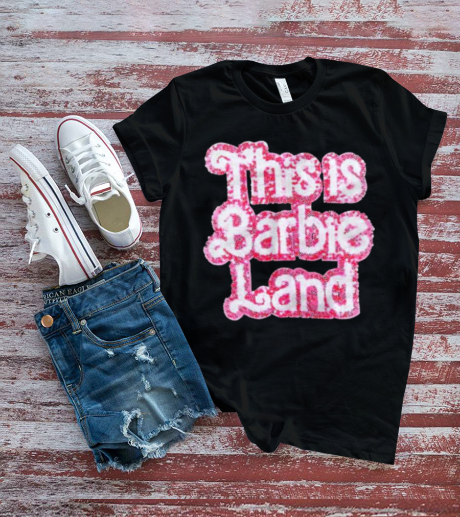 Barbie The Movie This Is Barbie Land Pink Sparkle Text T-Shirt