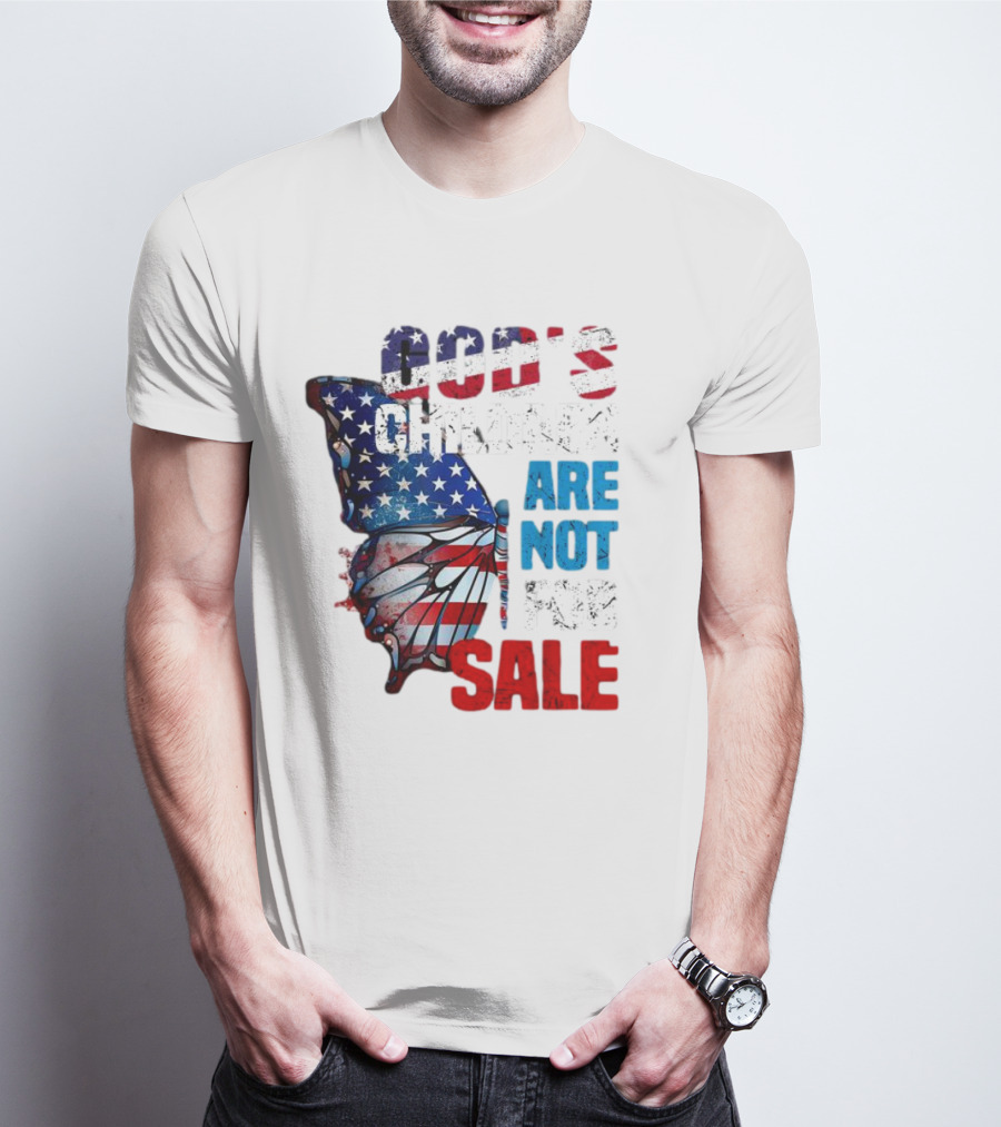 God's Children Are Not For Sale American Flag Butterfly T-Shirt