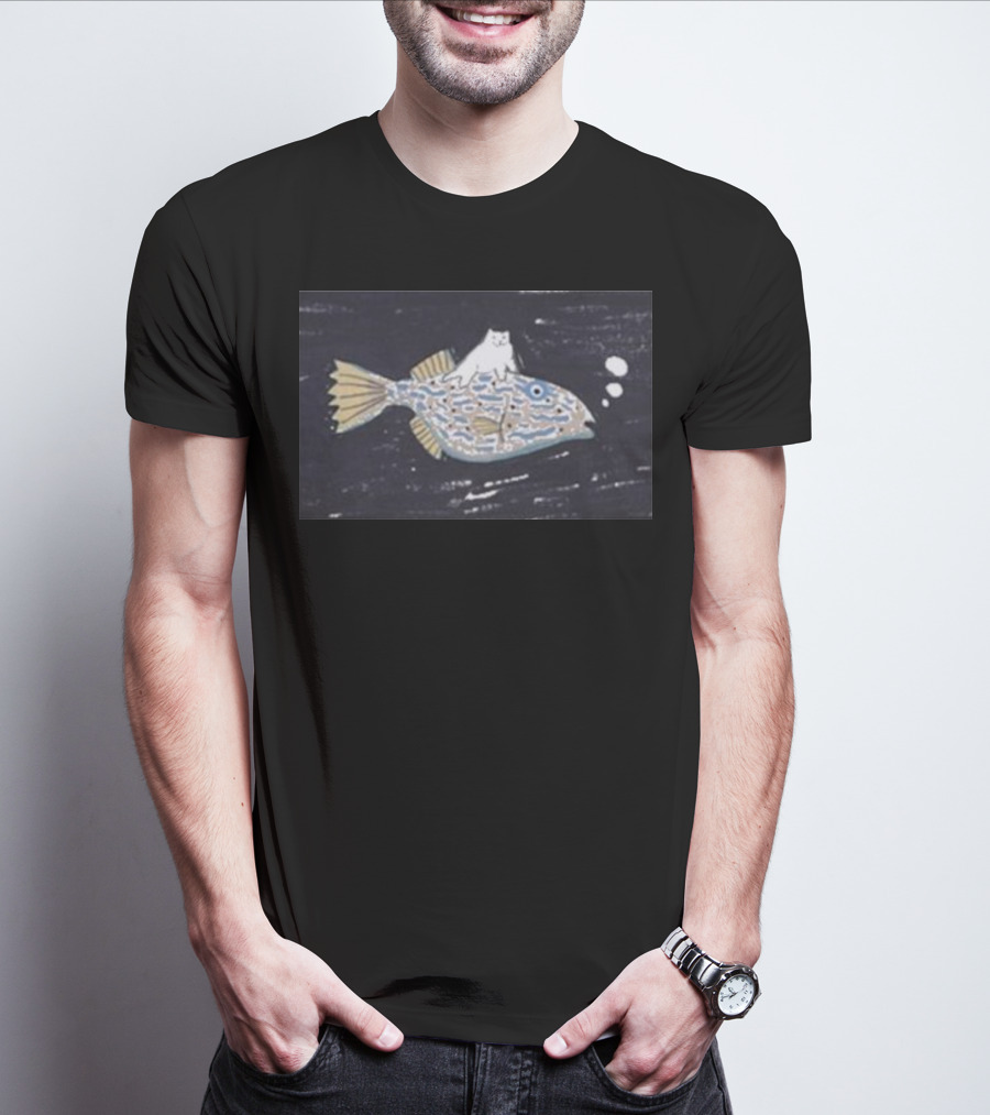 Dawning Crow Deep Sea Travel Cat Riding Fish T-Shirt