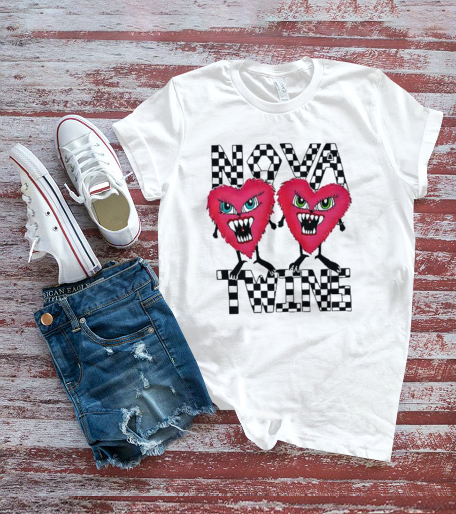 NOVA TWINS Red Heart Monsters With Checkerboard Text T-Shirt