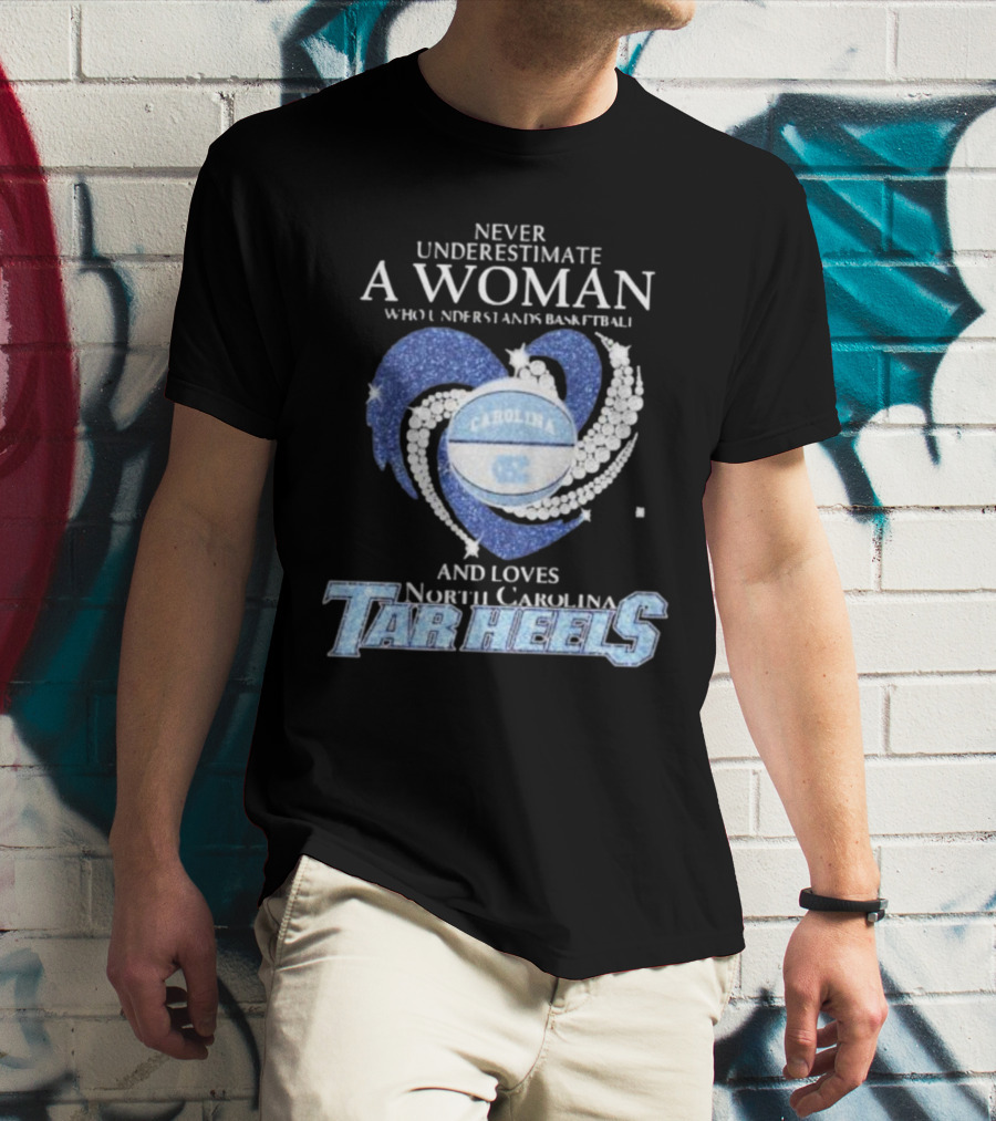 Never Underestimate A Woman Who Understands Basketball And Loves North Carolina Tar Heels Carolina Basketball T-Shirt