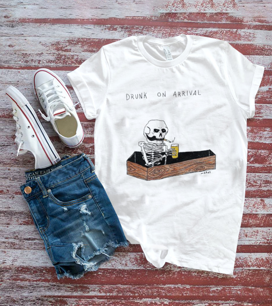 Skeleton Drunk On Arrival Coffin Bar By M.Gray T-Shirt