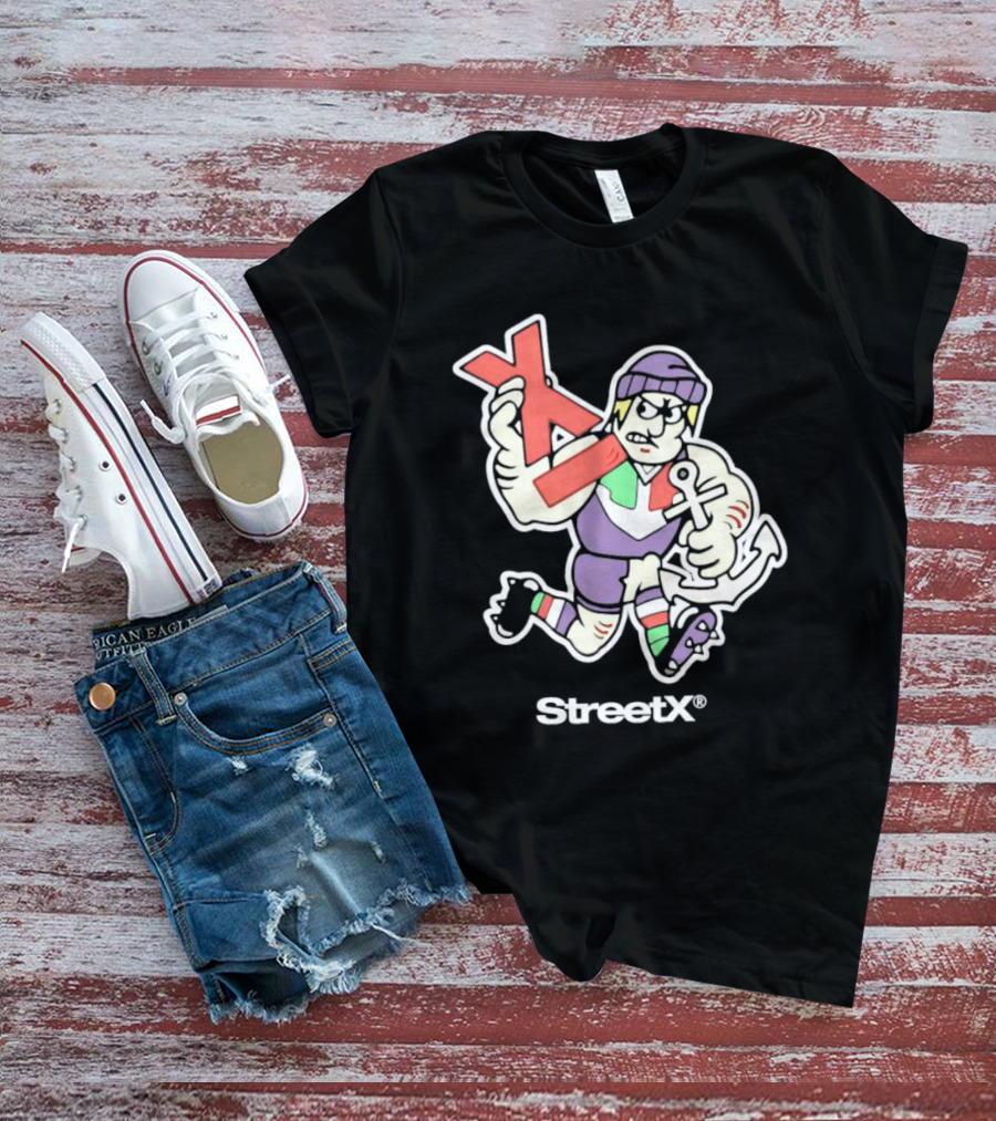 Fremantle Dockers Mens Street X AFL 90s Mascot Character With Anchor And Red X T-Shirt
