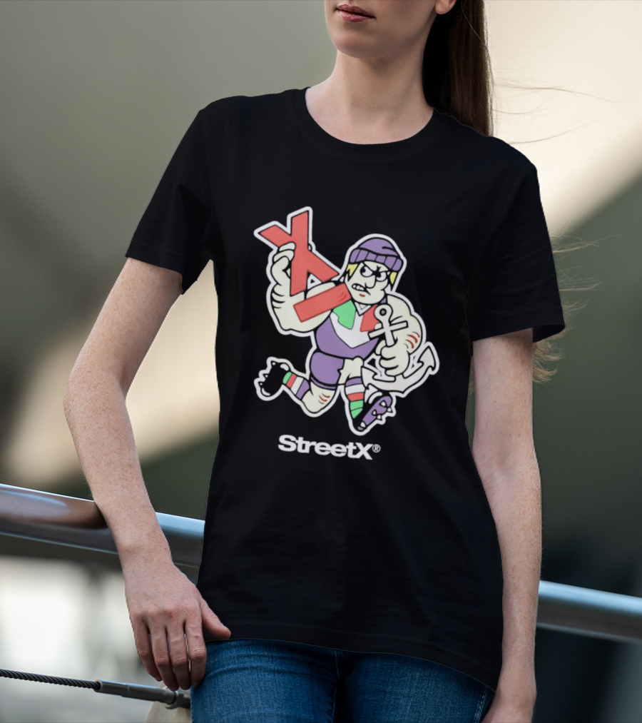 Fremantle Dockers Mens Street X AFL 90s Mascot Character With Anchor And Red X T-Shirt