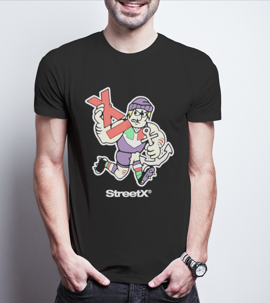 Fremantle Dockers Mens Street X AFL 90s Mascot Character With Anchor And Red X T-Shirt