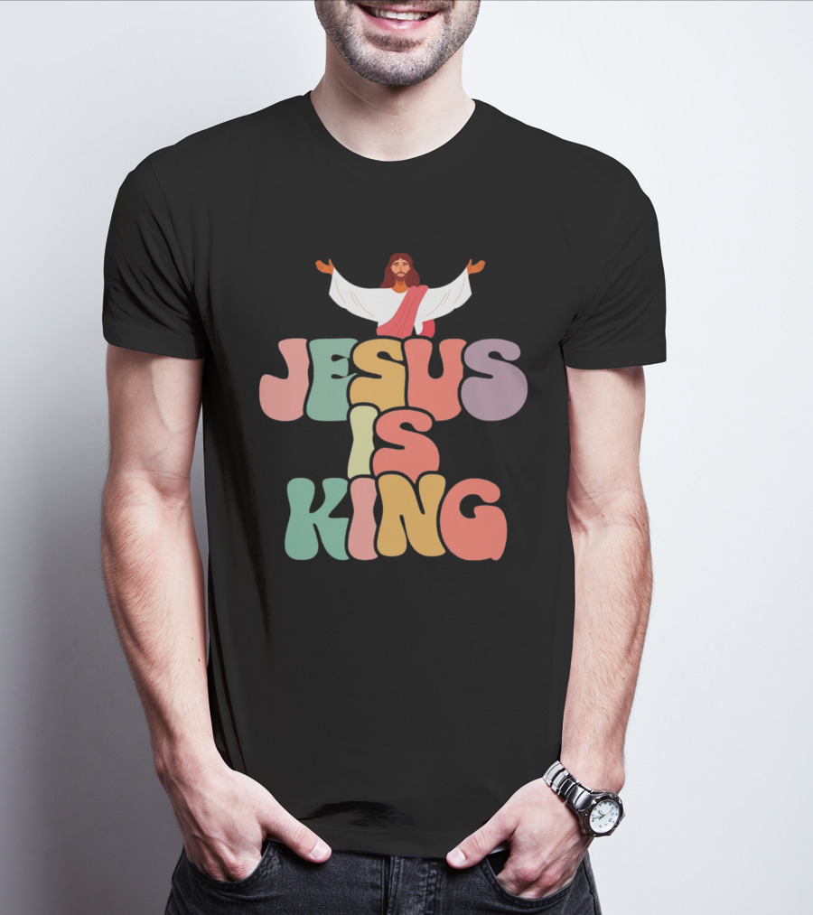 Jesus Is King Retro Typography With Open-Armed Jesus T-Shirt