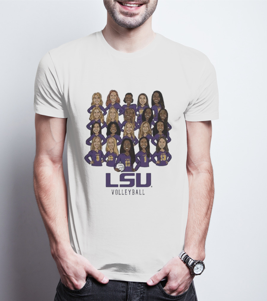 LSU Volleyball Women's Team Caricatures With Volleyball T-Shirt