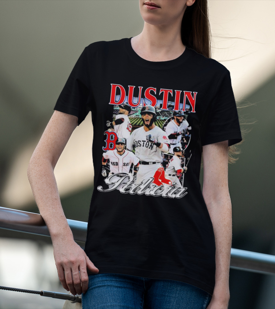 Dustin Pedroia Boston Red Sox Baseball Action Montage T-Shirt