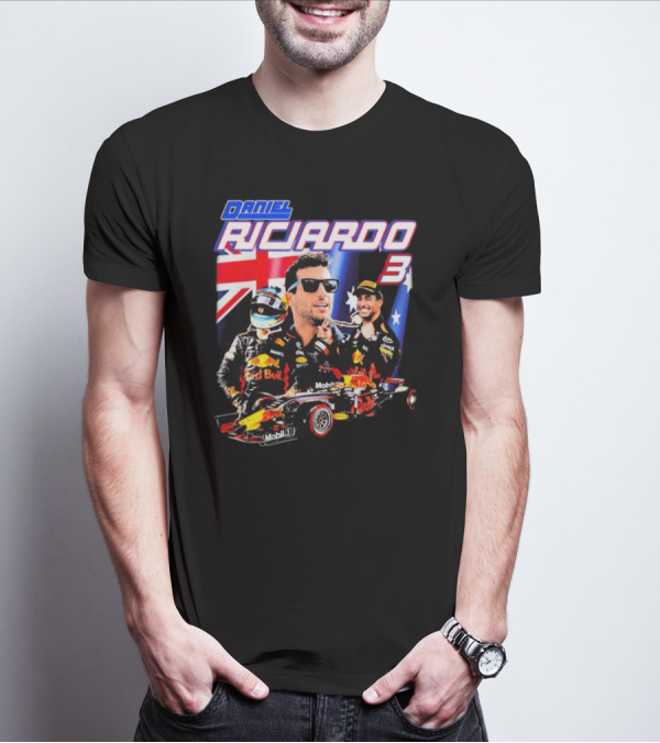 Daniel Ricciardo Red Bull Racing 3 With Australian Flag Background T-Shirt