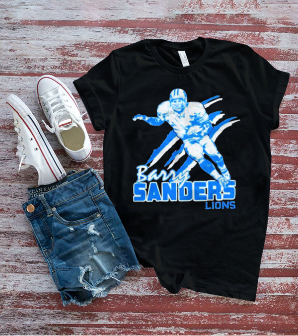 Barry Sanders Detroit Lions Running Back Iconic Blue T-Shirt